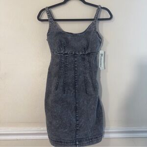 Acid Wash Denim Bodycon Dress Corset Style Mini Dress Size X-Small Y2K Trendy